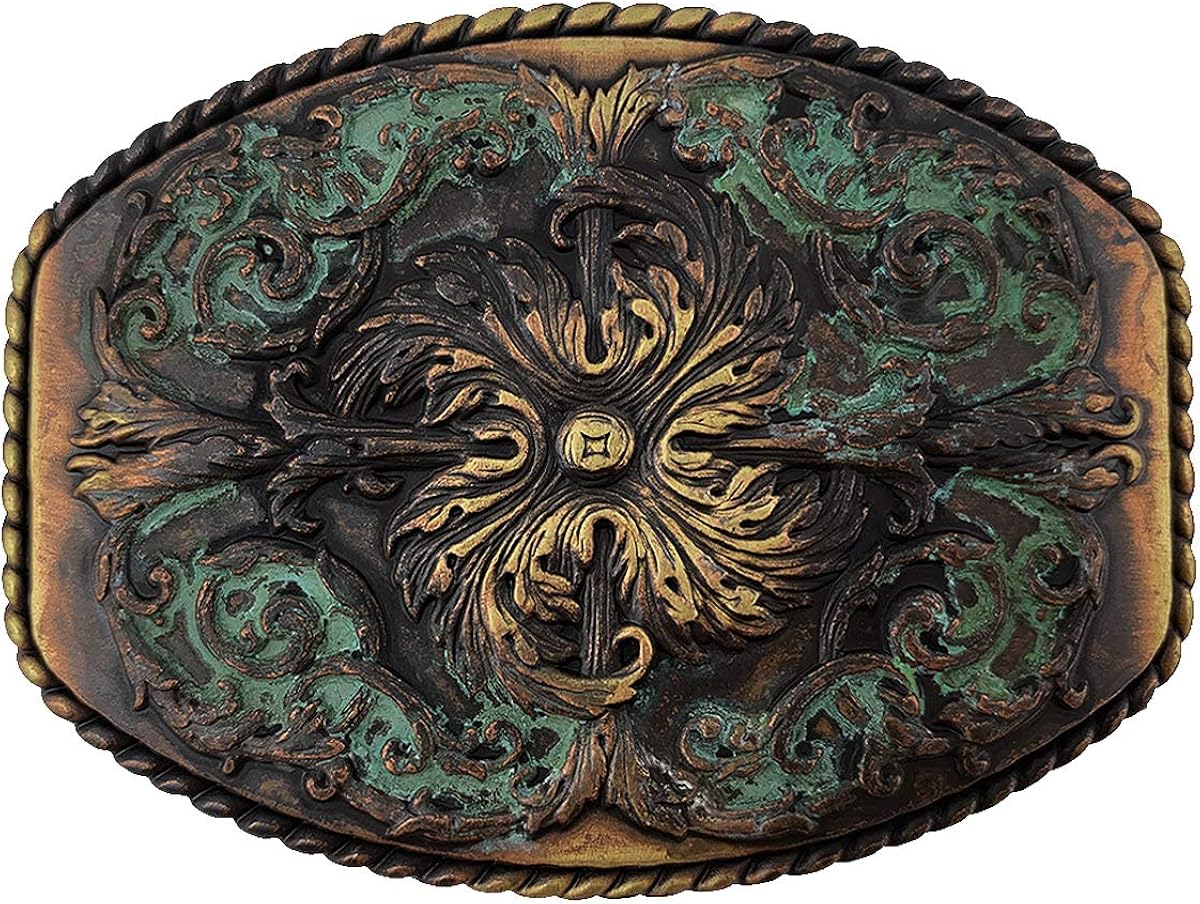 Antique Floral Engraved Ornate Western Design Belt Buckle fits 1-1/2": Clothing