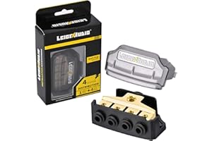 LEIGESAUDIO Copper 0/2/4 Gauge in 4/8/10 Gauge Out Power Distribution Block for Car Audio Splitter(1 in 4 Out)