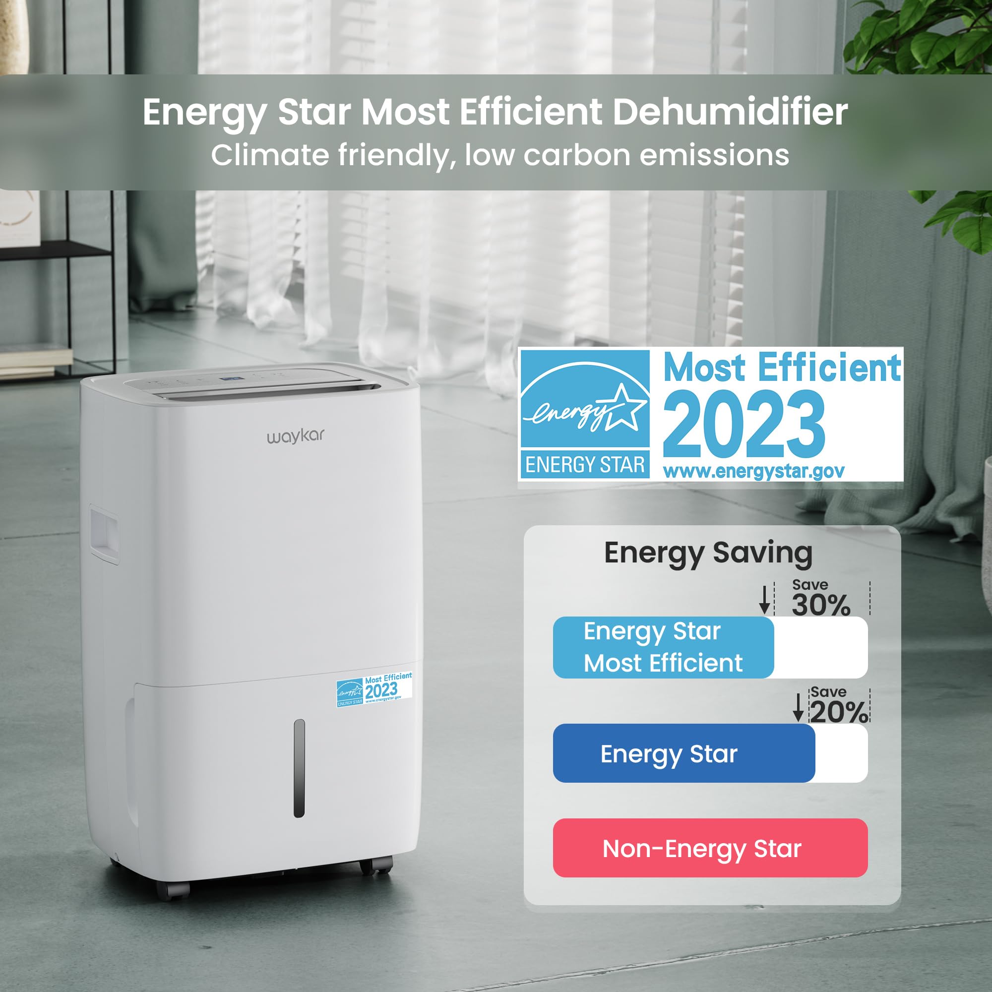 Waykar 80 Pints 2025 Energy Star Dehumidifier for Spaces up to 5,000 Sq. Ft for Basement and Home, Large Room with Drain Hose and 1.14 Gallons Water Tank