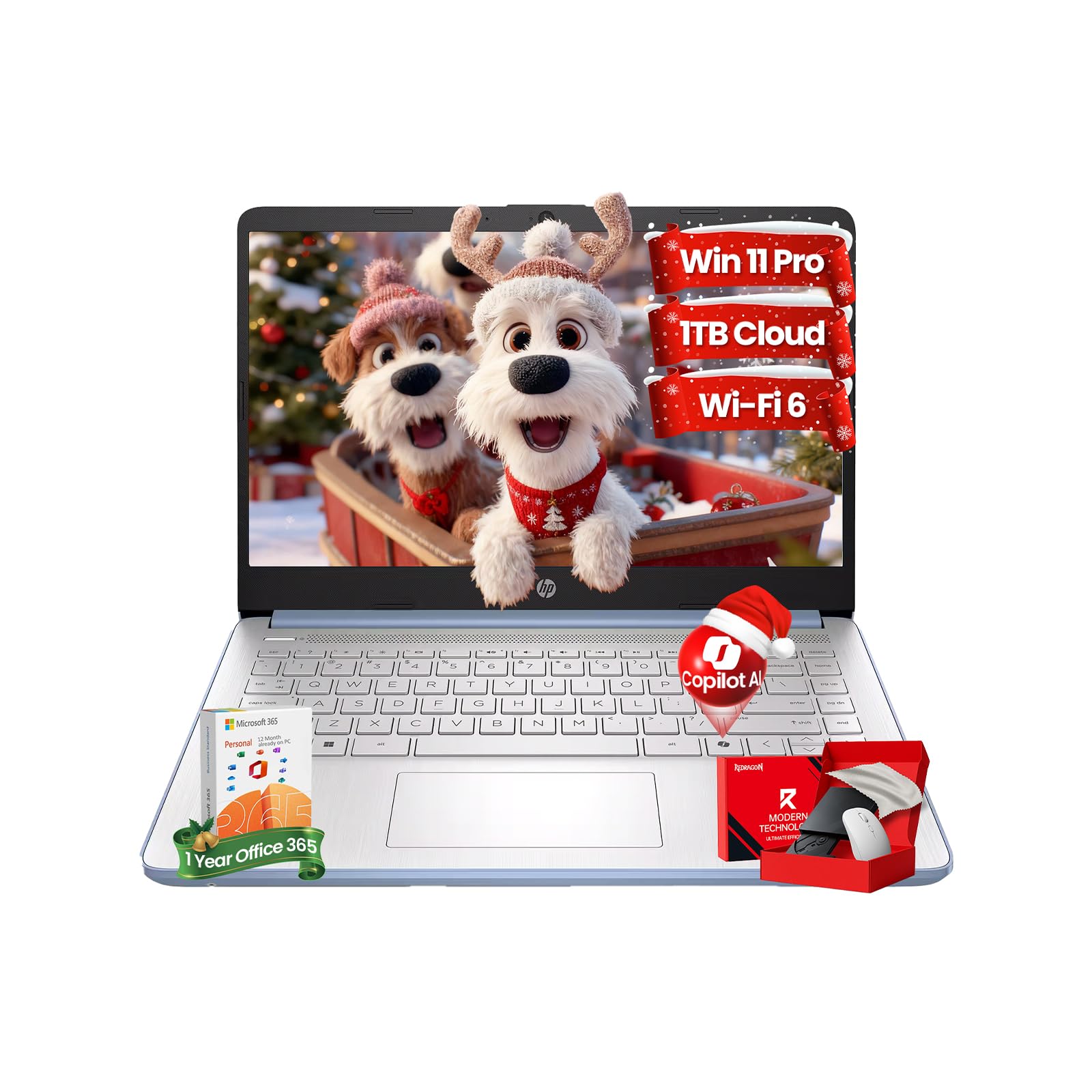 HP 14" Laptop 2026 Student Business Slim Computer - Copilot AI, 1-Y Office 365, Intel Quad-Core CPU, 16GB RAM, 128GB UFS & 128GB SD Card w/Redragon Accessory, Wi-Fi 6, Win 11 Pro, Sky Blue Image