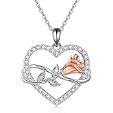 VONALA 925 Sterling Silver Heart Pendant Necklace for Women, Rose Flower Infinity Jewellery Gifts for Her on Birthday Anniversary Valentine's Day