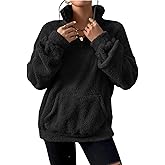 Wyeysyt Sherpa Sweatshirt for Women Fuzzy Fleece Sweatshirts Quarter Zip Up Pullover Soft Long Sleeve Top Pockets