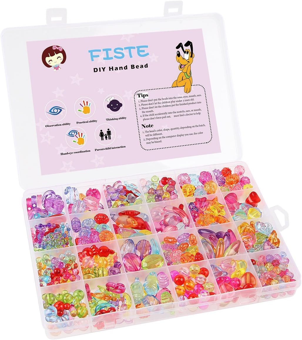 FISTE 24 Lattices Colorful Acrylic DIY Children's Hair Beaded Hand-Made Hairpin Girls Toys Jewelry Wristband Maker for Children Necklace and Bracelet Great Gift