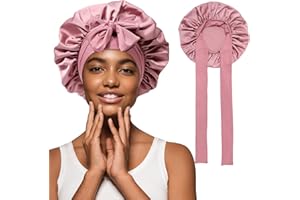 AWAYTR Satin Hair Bonnet Wide Band - Silk Like Sleeping Bonnets for Curly Hair Hair Wrap for Night Cap with Tie Band
