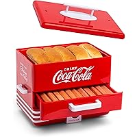 Nostalgia Extra Large Diner-Style Coca-Cola Hot Dog Steamer and Bun Warmer, 24 Hot Dog and 12 Bun Capacity, Steam Bratwursts,