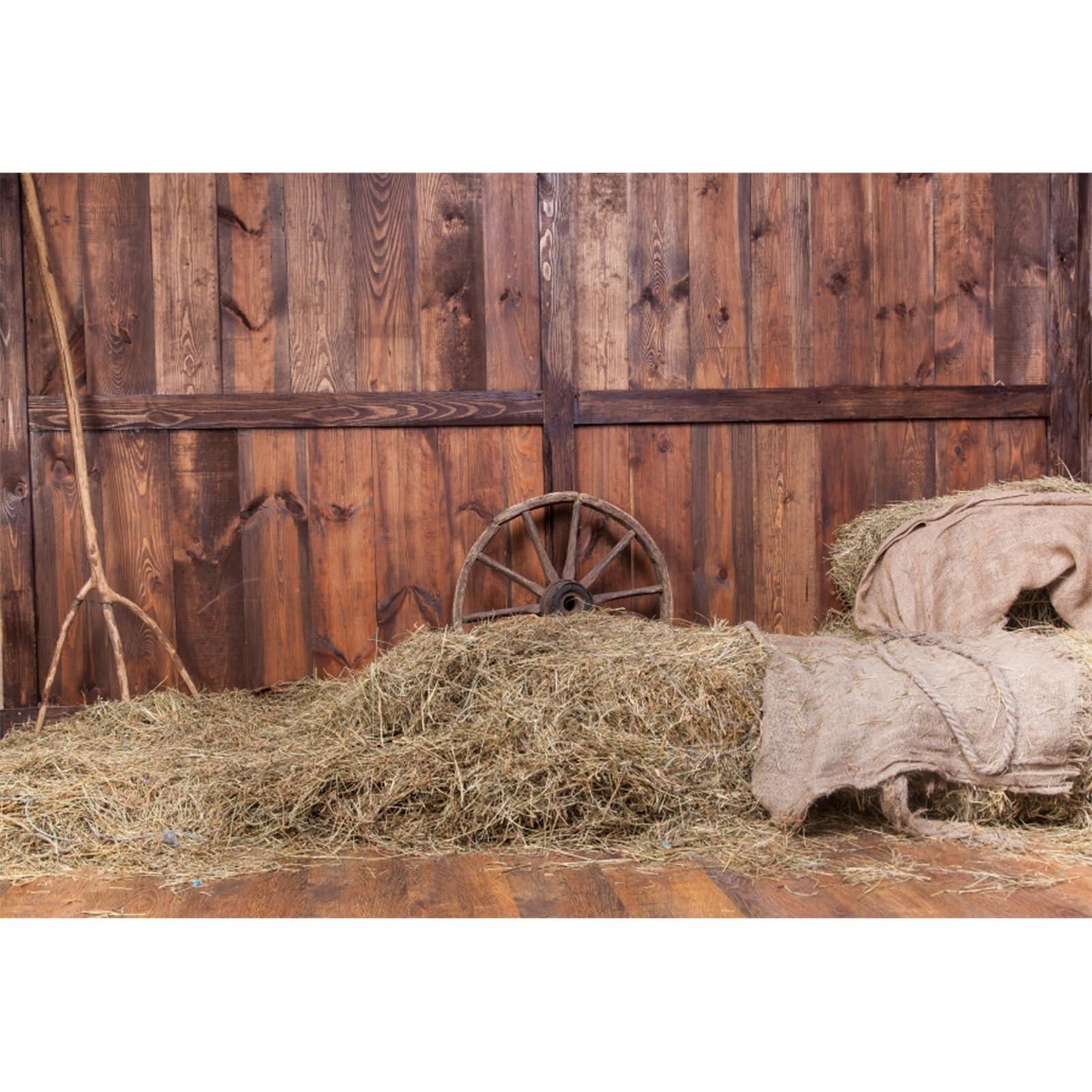 YongFoto 3x2m Vinyl Photography Backdrop Vintage Interior Wooden Hayloft Hay Heap Board Corner Old Wheel Backdrops for Photo Shoots Party Adult Personal Portrait Photo Background Studio Props — image 1