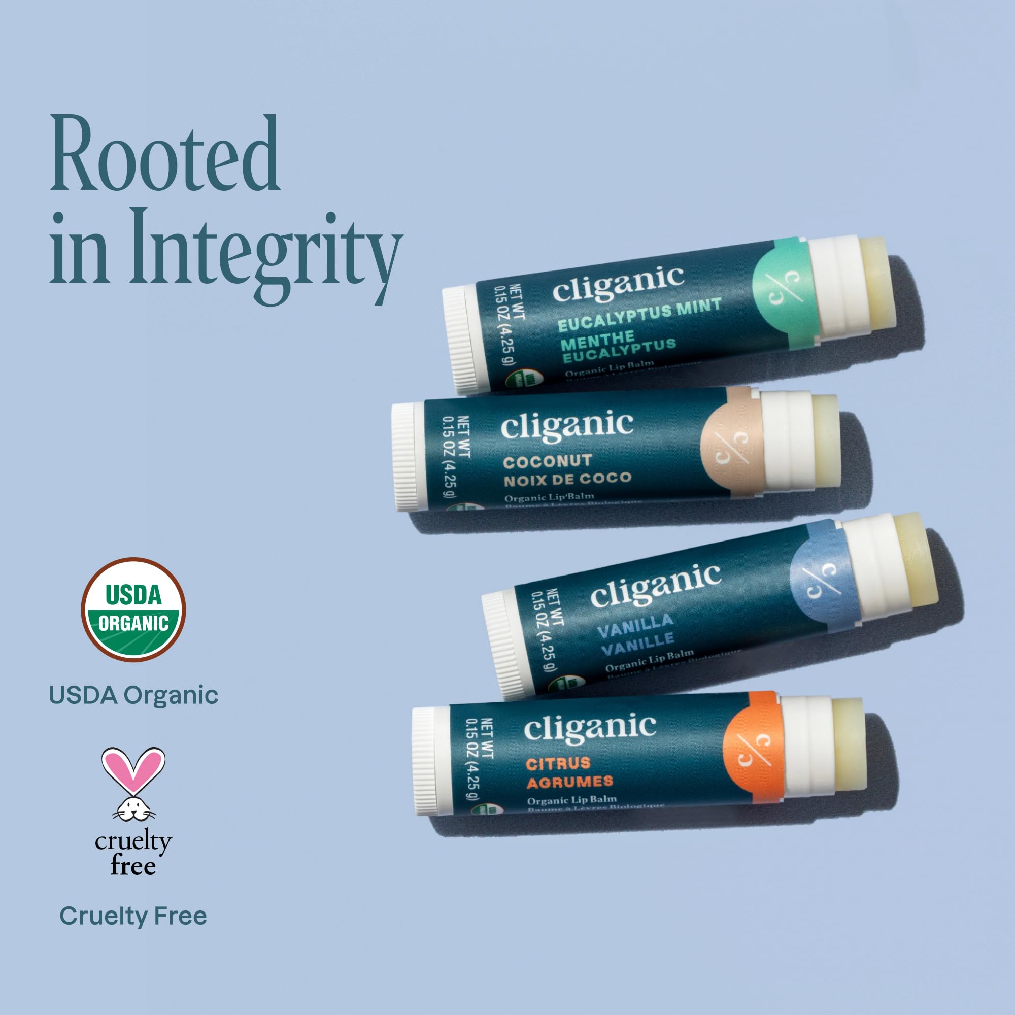 Cliganic Organic Lip Balm Set - 4 Flavors - Natural Hydrating for Cracked & Dry Lips