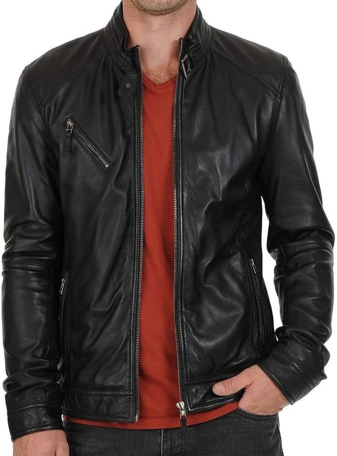 Mens leather jacket shop near me Clearance