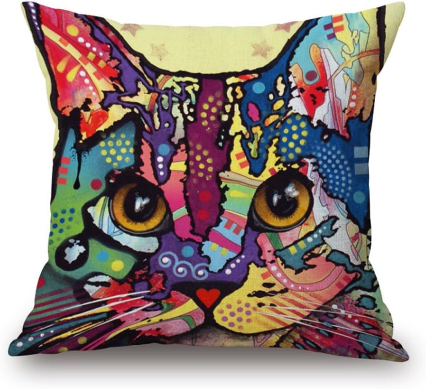 MaxG Home Decor Cotton Linen Animal Cat Square Throw Pillow Cases Cushion Covers For Sofa Bed 18X18 inches