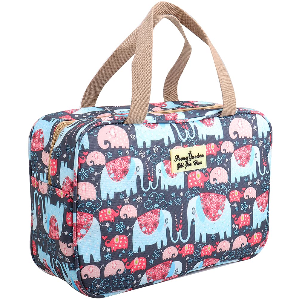 HCFGS Full Size Toiletry Bag Hand-Held Large Cosmetic Bag Travel Makeup Bag Portable Large Wash Bag Waterproof Toiletry Kit Organizer for Women & Girl (Blue Elephant)