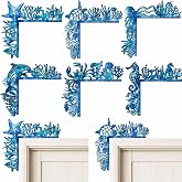 Qunclay 6 Pcs Coastal Door Corner Frame, Blue Christmas Coastal Door Topper | Ocean Corner Frame, Sea Turtle Wall Decor, Christmas Nautical Wall Decor for Home Office Indoor Outdoor Window