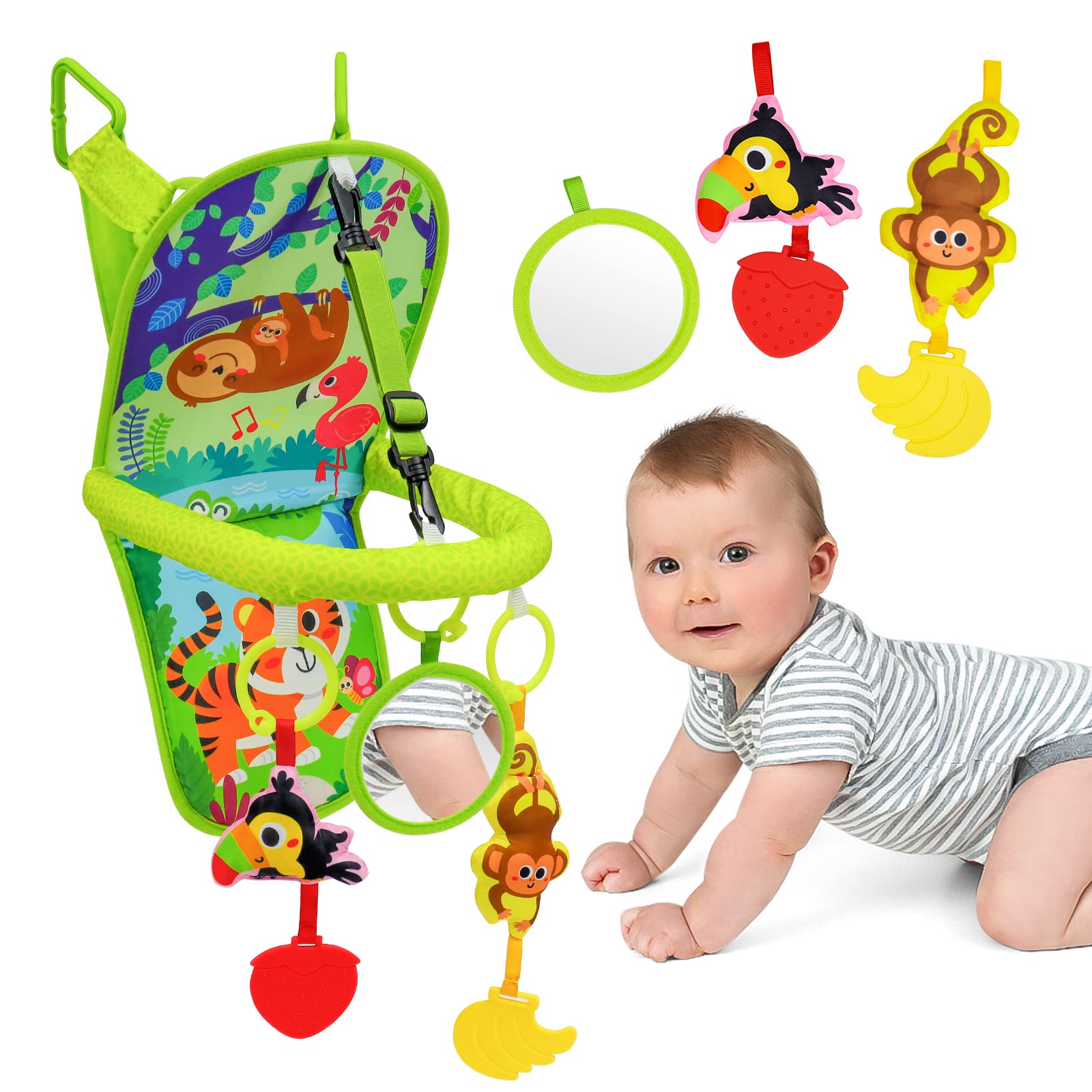Photo 1 of OKOOKO Car Seat Toy Rear Facing Car Seat Toy Baby Travel Toy Kick and Play with Baby Mirror Thickened Pad Adjustable Sensory Toy for Newborn Infant