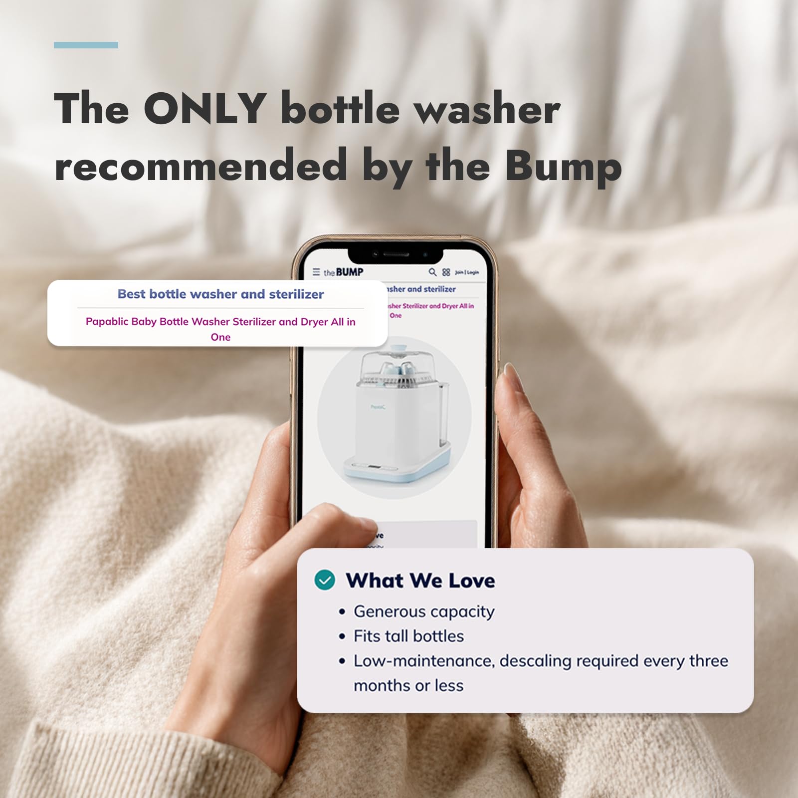 Papablic Bottle Washer Pro, Bottle Washer & Sterilizer & Dryer, 4-in-1 Bottle Washer Sanitizer for Bottles, Pump Parts, C-Section& Baby Essentials - Quick & Clean with 60 Detergent Tablets