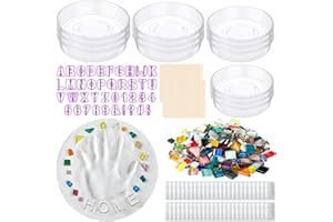 Jetec 12 Set DIY Stepping Stone Mold Kit for Creating Stepping Stones Garden Markers Round Concrete and Number Lette Mold Mosaic Tiles Plastic Disposable Gloves Wooden Sticks (No Concrete Mix)