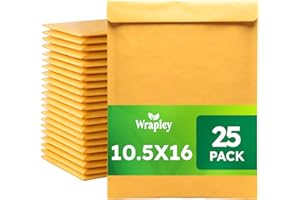 Wrapley 10.5x16 Inch Kraft Bubble Mailer, 25 Pack Padded Envelopes, Self-Seal Adhesive Bubble Envelopes for Secure Shipping a