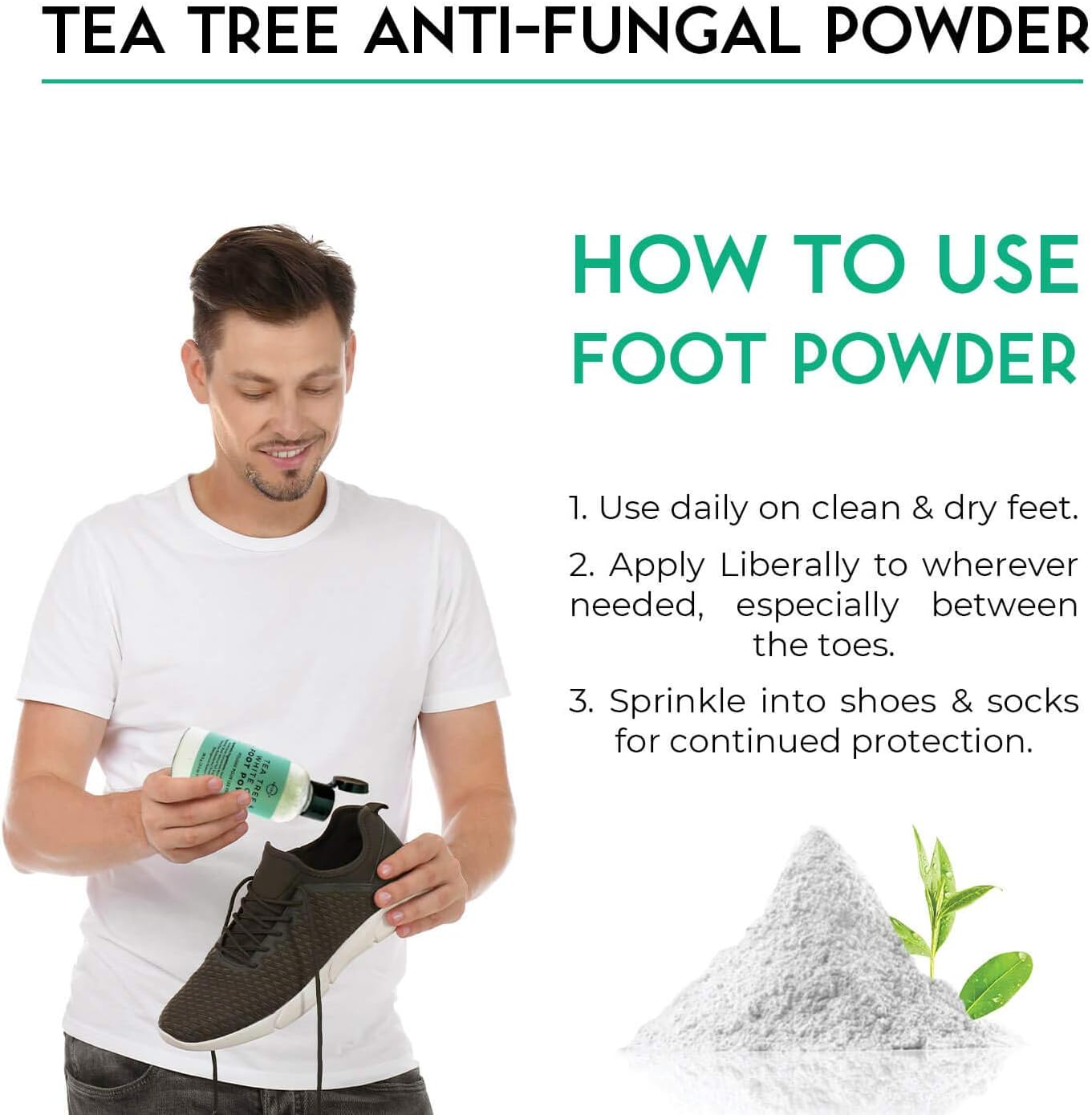 O Naturals Tea Tree Oil Kaolin Clay Foot Powder. Natural Deodorant for Men & Women Anti-Sweat Athlete Foot Care Toenail Care Peppermint Oil Aloe Vera Body Nails Powder No Talc. 3.5oz: Health & Personal Care