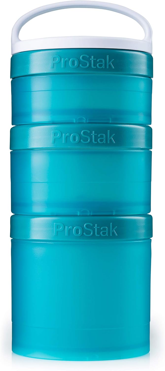 BlenderBottle ProStak Twist n’ Lock Storage Jars Expansion 3-Pak with Removable Handle, Teal