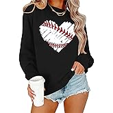 ELDPS Baseball Sweatshirt for Women: Baseball Heart Graphic Tee Shirt Funny Game Day Pullover Long Sleeve Tops