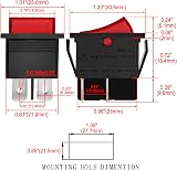 Heschen Rocker Switch ON-OFF DPST 4 Terminals Red Light 16A 250VAC view 2