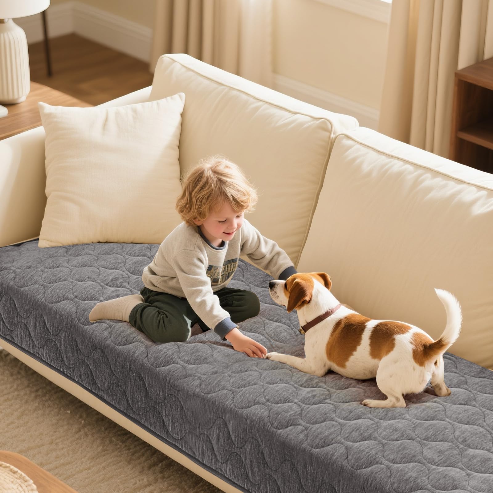 Photo 1 of Turquoize Couch Cover for Dogs Washable Non-Slip Couch Covers for 3 Cushion Couch Sofa Pet Friendly Quilted Thick Chenille Sofa Slipcover Furniture Protector Covers for Pet, 36 x 70Inch, Light Grey