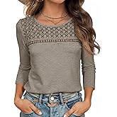 Tankaneo Womens Long Sleeve T-Shirts Dressy Casual Lace Tops 2025 Fall Trendy Crewneck Loose Blouses