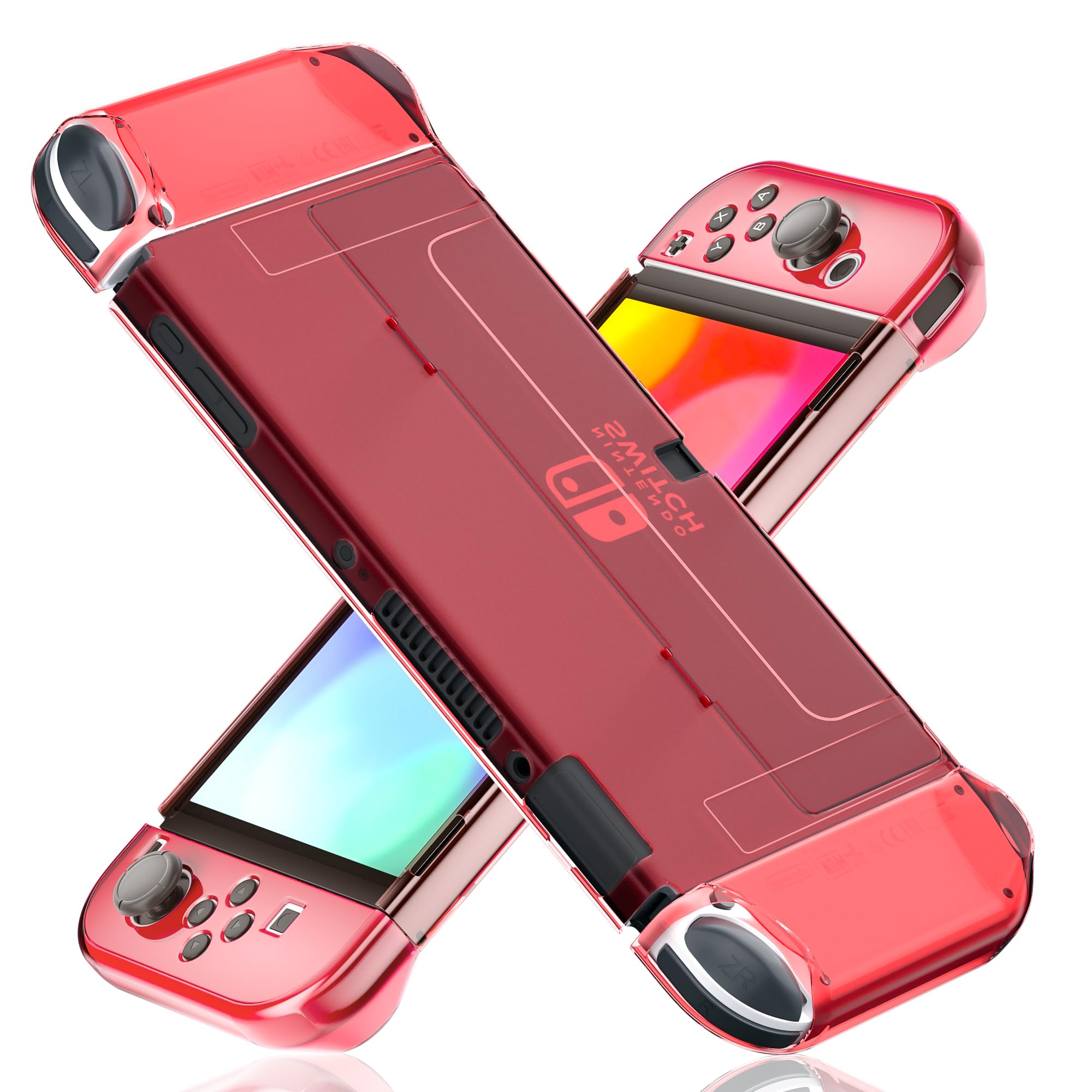 FANPL [Improved Version] Dockable Clear Case for Nintendo Switch OLED 2021, Protective Case Cover for Switch OLED and Joy Con Controller - Strong and Durable, Not Easy to Fall Off (Red)