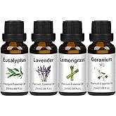Essential Oils Set - Natural Pure Essential Oils for Diffuser for Home - Lavender, Geranium, Eucalyptus, Lemongrass, 20mlx4 - Air Freshening - Aromatherapy Oils for Massage, Candle&Soap Making
