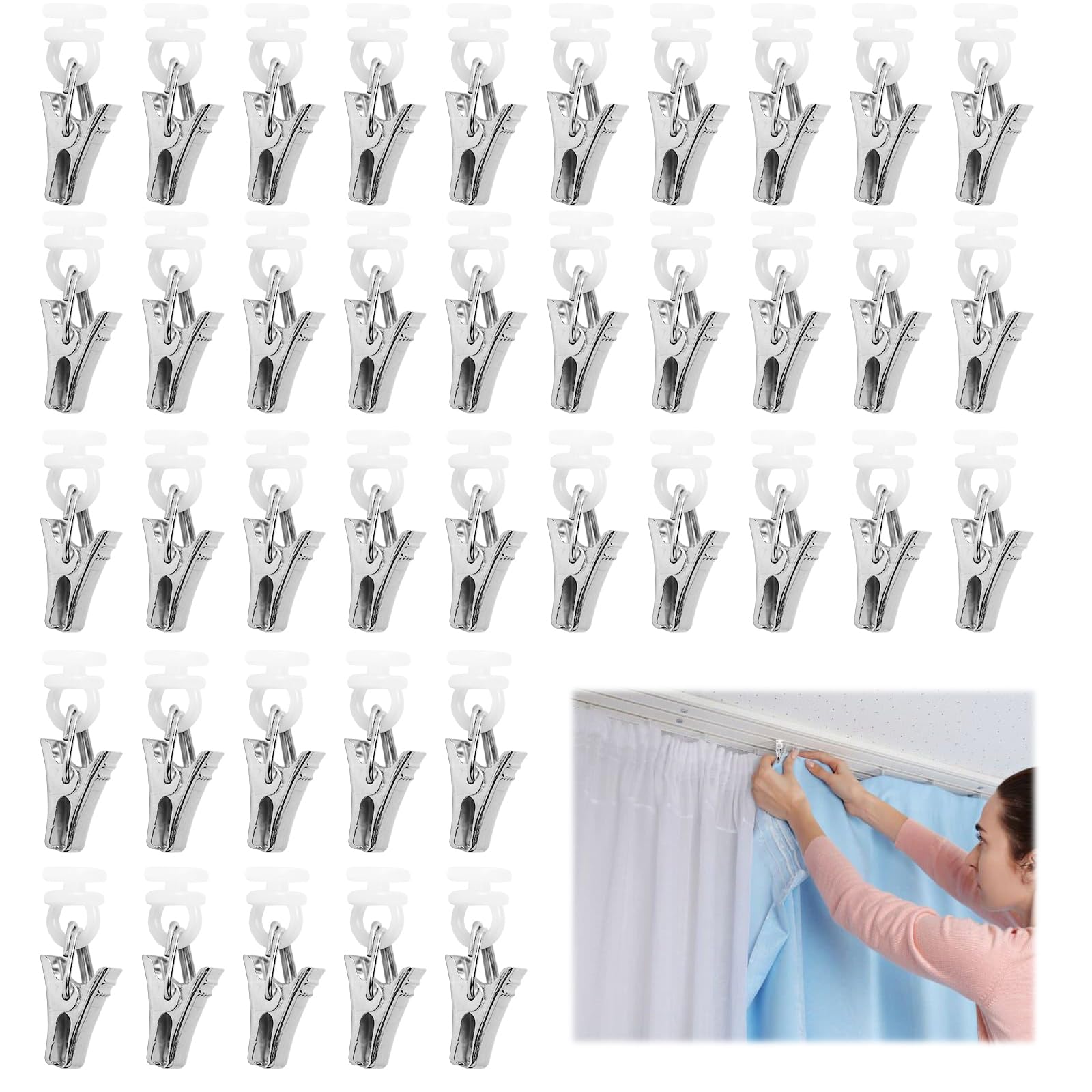 Curtain Clips Curtains Hooks Gliders for Clamping Clips with Wheels Curtain Rings for Rails 100 Pieces