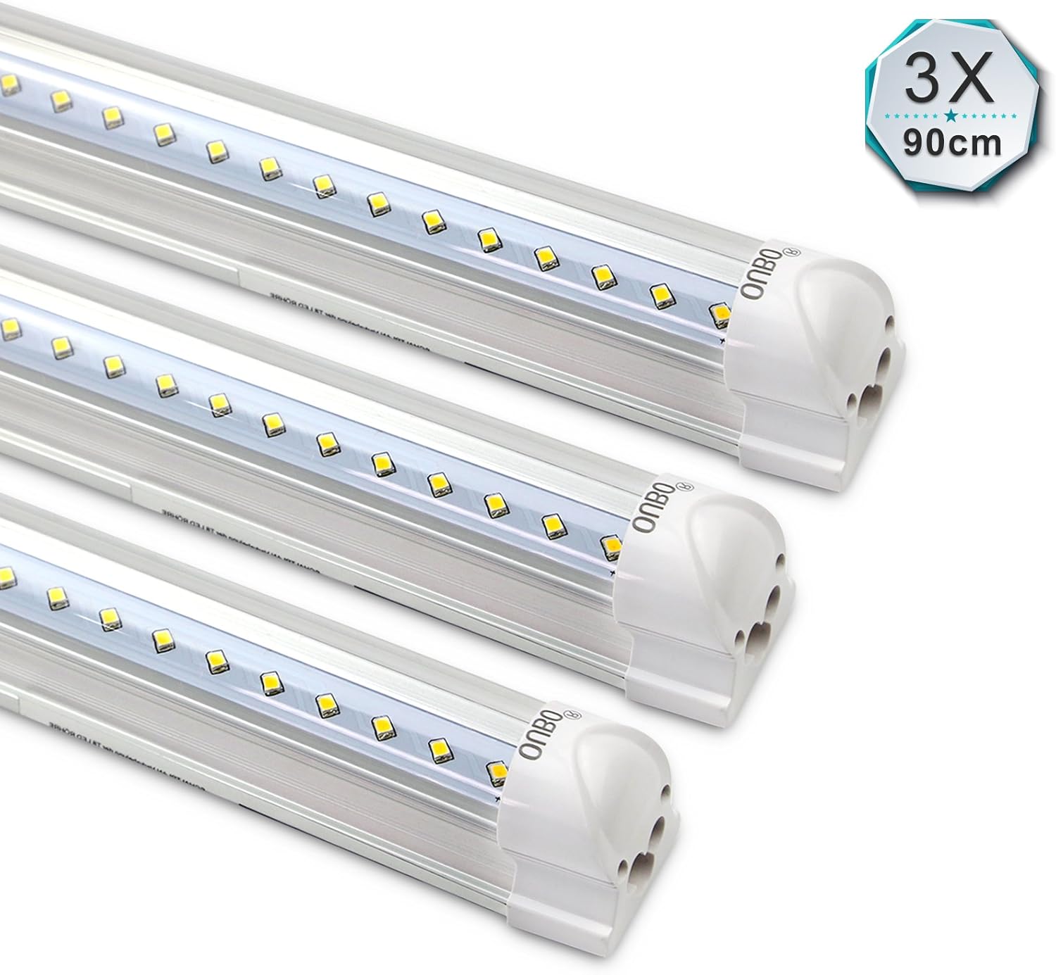 [3er Pack zum Sparpreis] OUBO LED Leuchtstoffröhre mit Fassung komplett 90CM LED Tube T8 Röhre