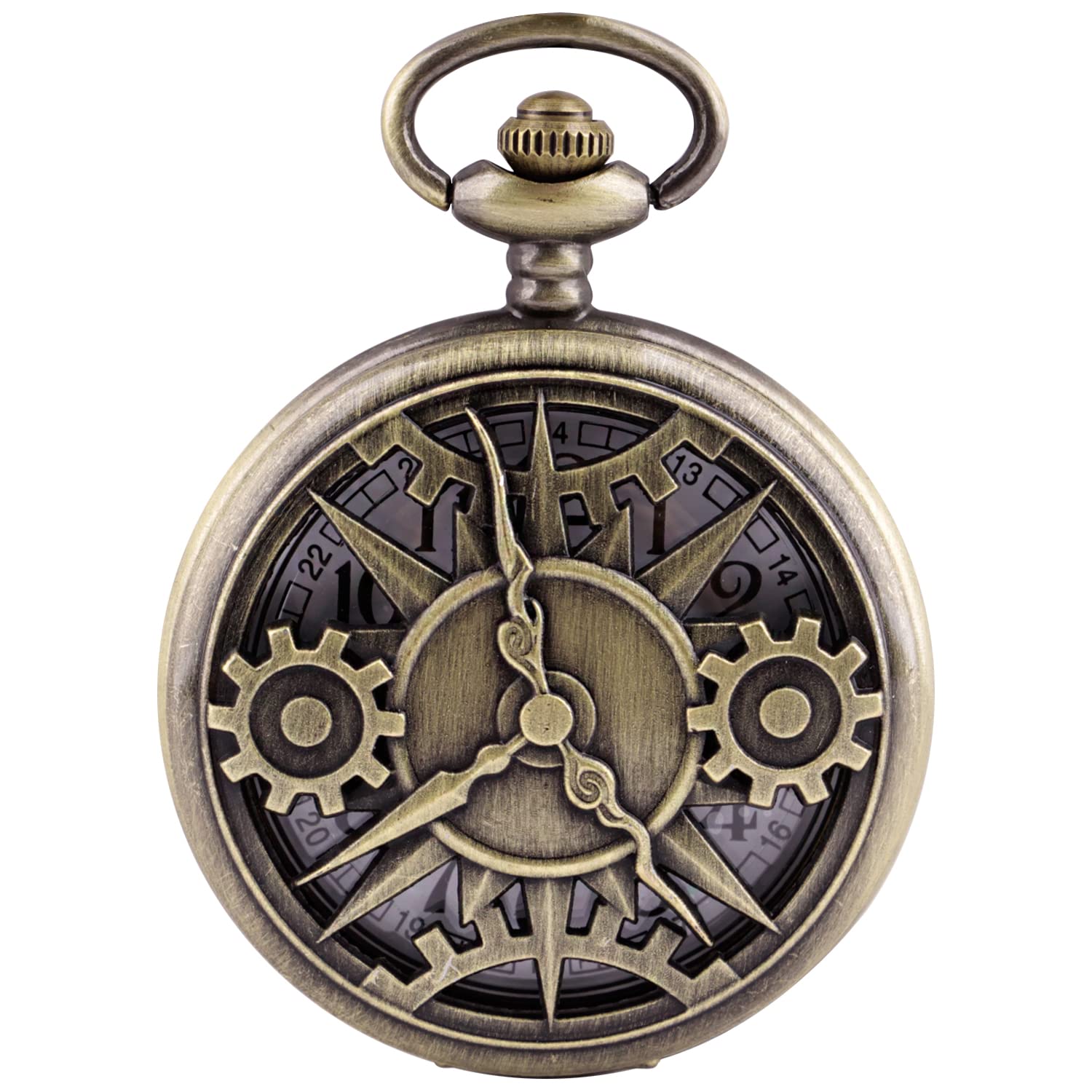Tiong Mens Skeleton Pocket Watch Vintage Nostalgic Hollow Gear Pocket Watch with Chain for Men