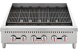 EMPURA 36" Countertop Gas Radiant Charbroiler with Reversible Cast-Iron Grate for Buffet Food Truck | (6) Burners, 120,000 BTU | 36"W x 32.3"D x 13.3"H, Stainless Steel (Includes: LP Conversion Kit)