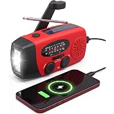 RunningSnail Hand Crank Radio with Flashlight, NOAA/AM/FM Emergency Radio | 2000mAh/7400mWh,Lightweight&amp;Compact,Bright LED Flashlight,Cranked,Solar Power,USB-C,for Power Outage,Emergencies,Camping,Red
