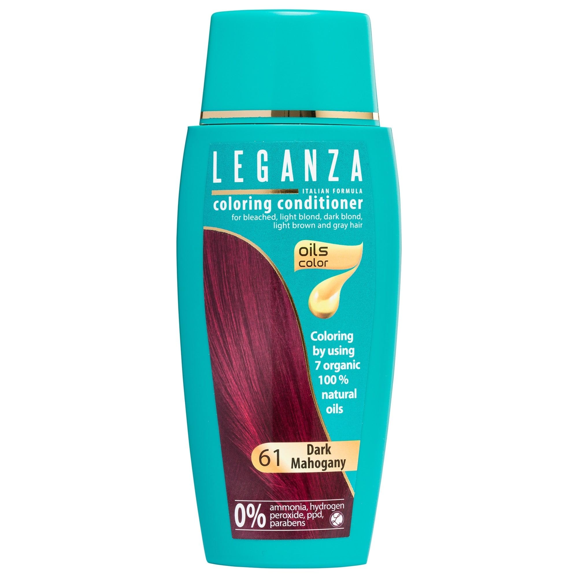 Leganza Hair Coloring Conditioner Natural Balm Color Dark Mahagony Nº 61 | Enriched with 7 Natural Oils | Ammonia, PPD and Paraben Free | 150 ml