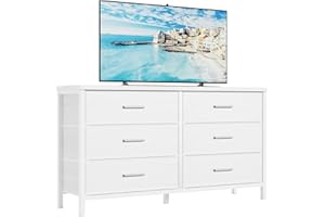 BOLUO Wide White Dresser for Bedroom 6 Drawer,Dresser TV Stand for 60" TV Dressers & Chests of Drawers Fabric Dresser for Closet Modern