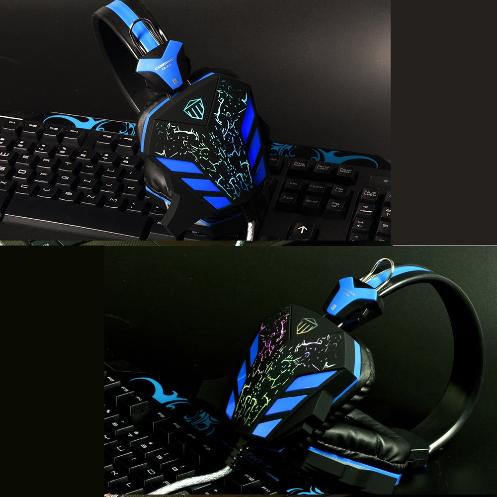 PC Gaming Headset, Topoint Comfortable 3.5mm Stereo Over-ear USB Gaming Headphone with Mic and LED Color Gradient light for Computer/Laptop-Blue