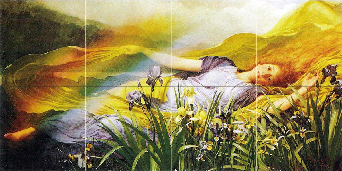 Iris flowers woman Tile Mural Kitchen Bathroom Wall Backsplash Marble Ceramic