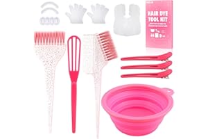 YOOVR 19PCS Hair Bleach Dye Kit with Hair Dye Brush and Bowl Whisk Hair Clips Protective Gear Set, Ideal for Hair Bleaching Coloring Highlighting, Essential Salon Supplies for Home Use (Pink)