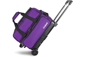 Goloni Double Roller 2 Ball Bowling Bag with Separate Shoe Compartment,2 Ball Bowling Bag with Wheels,Retractable Handle Extends to 40"