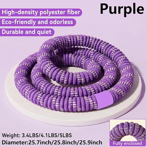 LERPIO 3.4/4.1/5 LBS SOFT SPRING WEIGHTED HOOP FOR ADULTS, QUIET & PINCH-PROOF DESIGN, PORTABLE FITNESS INFINITY HOOP WITH BODY TAPE MEASURE, EXERCISE HOOP FOR CORE WORKOUT (PURPLE, 4.1LBS)