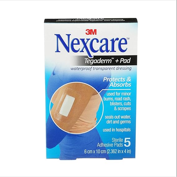 Nexcare Tegaderm Waterproof Transparent Dressing + Pad, Regular Size, 5
