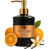Savon De Royal Luxury Liquid Hand Soap, Vanilla - Orange Scent, Moisturizing Vegan Kitchen & Bathroom Soap for Hand Wash, Gentle & Nourishing Formula, Refillable Bottle 16.9 Fl Oz, Black Pearl