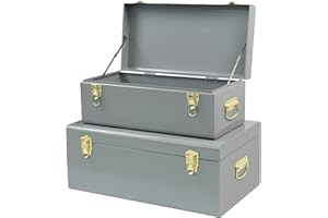 Vixdonos Metal Trunk Decorative Storage Box Set of 2 College Dorm Chest with Handle (Gray)