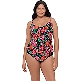 Trimshaper Womens Adjustable Four Tier Lena Swim Tankini Top with Built-in Bra Support