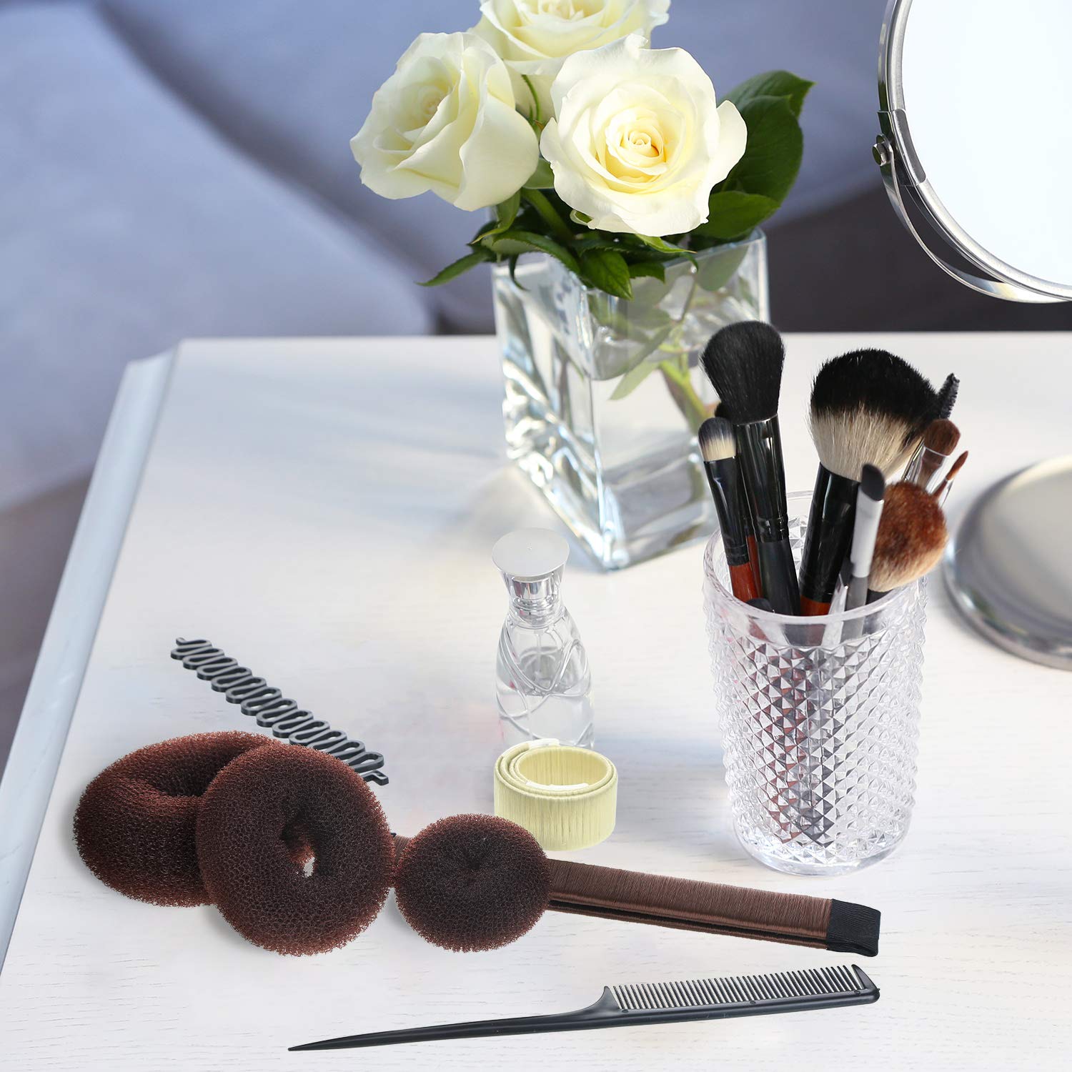 Hair Styling Set Hair Braid Tool 3 Pieces Donut Hair Bun Tool 2 Pieces French Magic Twist Hairstyle Clip Rollers 15 Pieces U-shaped Hair Pins 5 Pieces Hair Ropes for Women Girls: Beauty