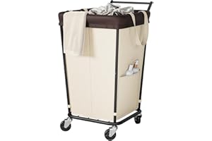 WAWOCS 160L Laundry Hamper with Wheels and Handle, 2-Section Rolling Hamper for Laundry, Large Laundry Basket with Wheels, Rolling Laundry Basket Clothes Hamper for Home, Bathroom and Dorm(Beige)