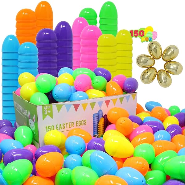 JOYIN 200PCS EASTER EGGS, EMPTY 2.3″ 194PCS COLORFUL WITH 6PCS GOLDEN EGGS BULK PLASTIC FILLABLE FOR EASTER HUNT PARTY FAVOR BASKET STUFFERS FILLER CLASSROOM PRIZE SUPPLIES DECOR