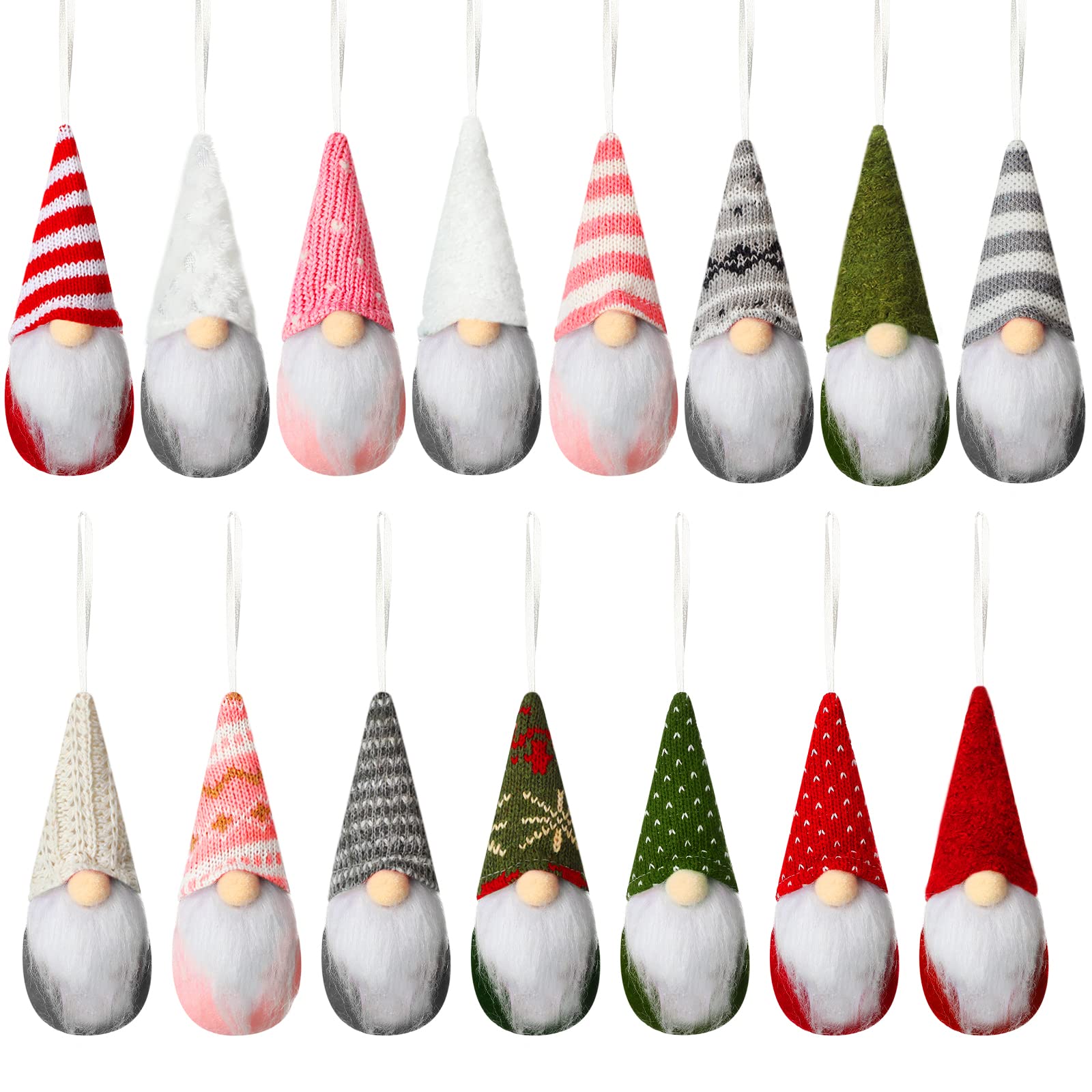 Kasyat 15 Pieces Christmas Doll Gnome Ornaments Tree Hanging Gnomes Swedish Felt Plush Small Santa for Indoor and Tabletop Decoration