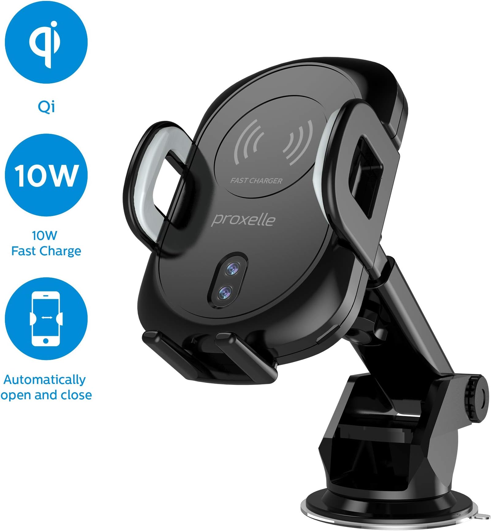 Wireless Charging Car Mount with Automatic Clamps, Quick Charge 3.0 USB Car Charger, Air Vent and Dashboard Cell Phone Holder for iPhone X, 8/8 Plus, Samsung Galaxy Note 9/8, S10/S9, [PX10]