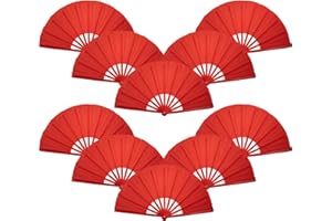QIRMIZI 10PCS Boots on The Ground Line Dancing Fan - Large Folding Hand Rave Fan for Chinese Kung Fu, Dance, Music Festivals,Carnivals, Weddings, EDM Events, Parties & Decorations,Red
