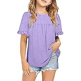 Ebifin Girls Short Sleeve Tops Casual Crewneck T Shirts Kids Peplum Babydoll Tunic Tees Blouses Size 4-15 Years